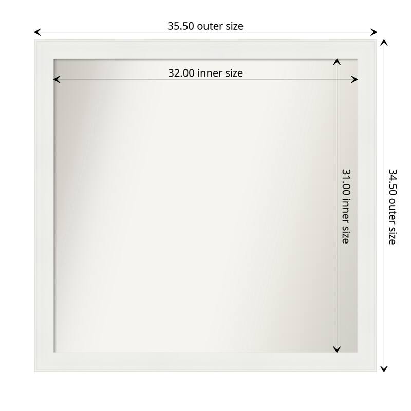 Vanity White Narrow Framed Non-Beveled Custom Wall Mirror, Bathroom Vanity Mirror - Outer Size: 35.5 x 34.5