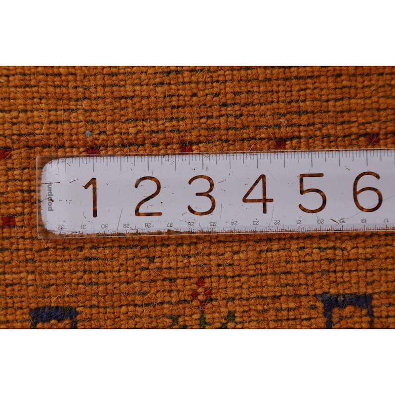 Hand Knotted Oriental 100% Wool Carpet Tribal Animal Pictorial Oranges & Rust Gabbeh Runner Rug - 9' 9'' X 2' 9''