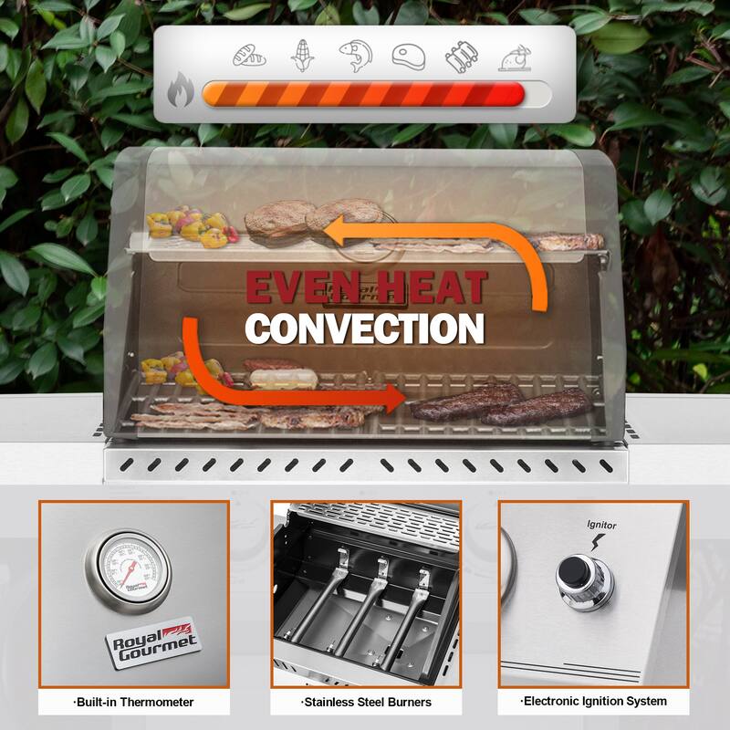 Royal Gourmet Stainless Steel 3-Burner Gas Grill with Side Tables