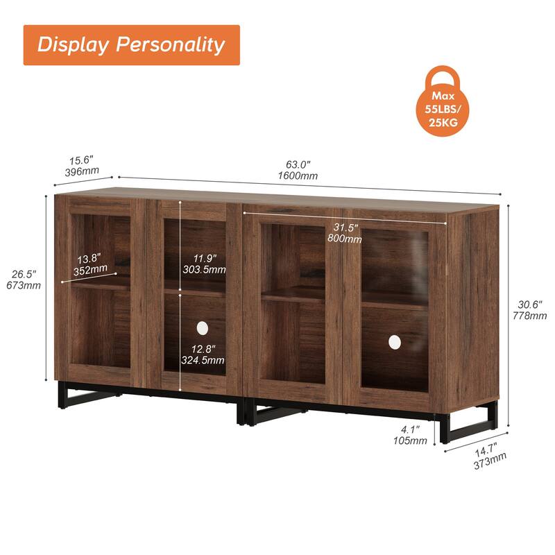 WAMPAT Modern TV Stand with Glass Doors for 110 inch TVs, Entertainment Center Console with Adjustable Shelves and Metal Base