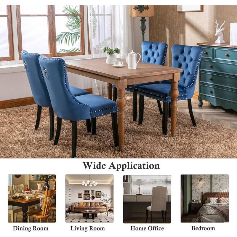 Velvet Dining Chairs Set of 2, Tufted Dining Chairs with Nailhead Back and Ring Pull Trim - 25.5×19.7×37.4inch