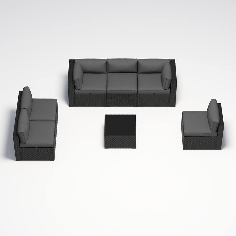 AOXUN Wicker Rattan Outdoor Sectional Sofa Set with Coffee Table