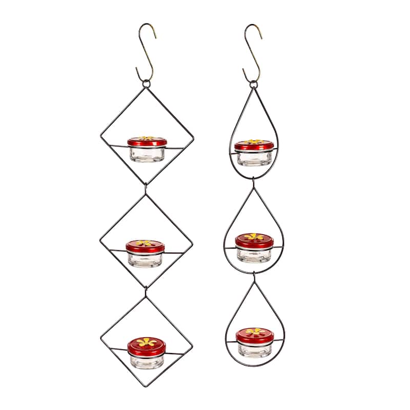 Hanging Three Tier Metal Hummingbird Feeder (Set of 2)
