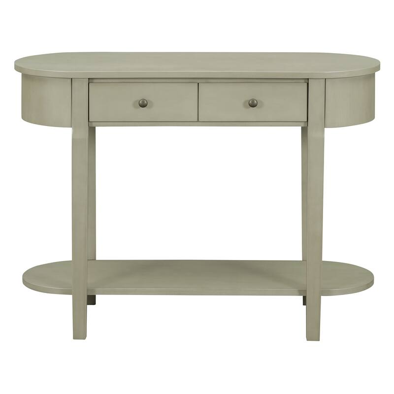 Curved Console Table with 2 Storage Drawers and Metal Handles, Wooden Hallway Tables Entryway Table wOpen Storage Shelf