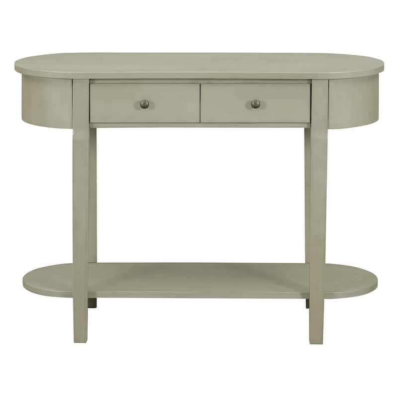 Solid Wood Narrow Console Table with Curved Top Design, 40" Storage Entryway Sofa Table with 2 Drawers and Open Shelves - Gray