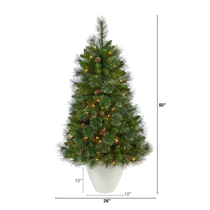 50in Golden Tip Pine Christmas Tree with Lights - Small Pre-Lit Holiday Tree in Planter - Green - 50