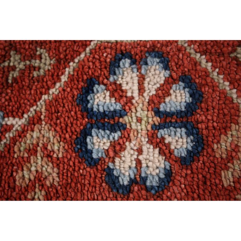 Blues & Orange Heriz Serapi Indian Area Rug Hand-Knotted Wool Carpet - 7'7" x 9'11"