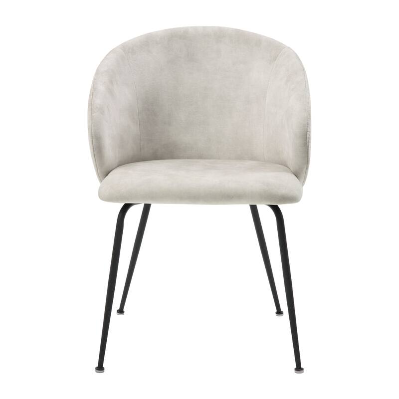 Salie Dining Chair Set of 2, Curved Back, Black Metal, Beige Velvet