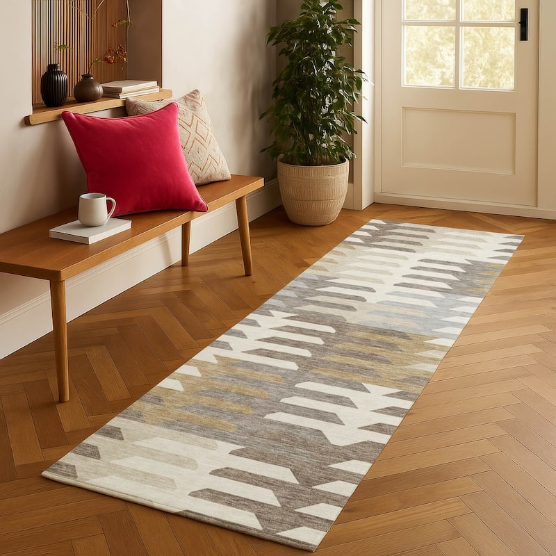 Machine Washable Indoor/ Outdoor Modern Stacks Chantille Rug