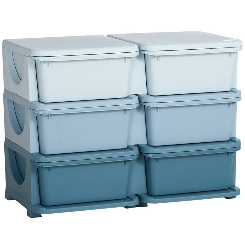 3 Tier Kids Storage Unit, 6 Drawer Chest Toy Organizer Plastic Bins for Kids Bedroom Nursery Kindergarten Living Room - Blue