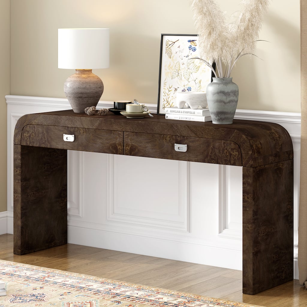 60''Wooden Entryway Table with Burl Veneer