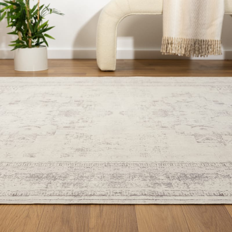 Sevita Gray Classic Traditional Machine Washable Indoor Area Rug
