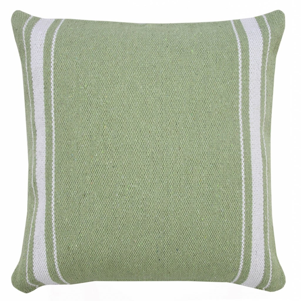 HomeRoots 20" X 20" Green And White 100% Cotton Geometric Zippered Pillow