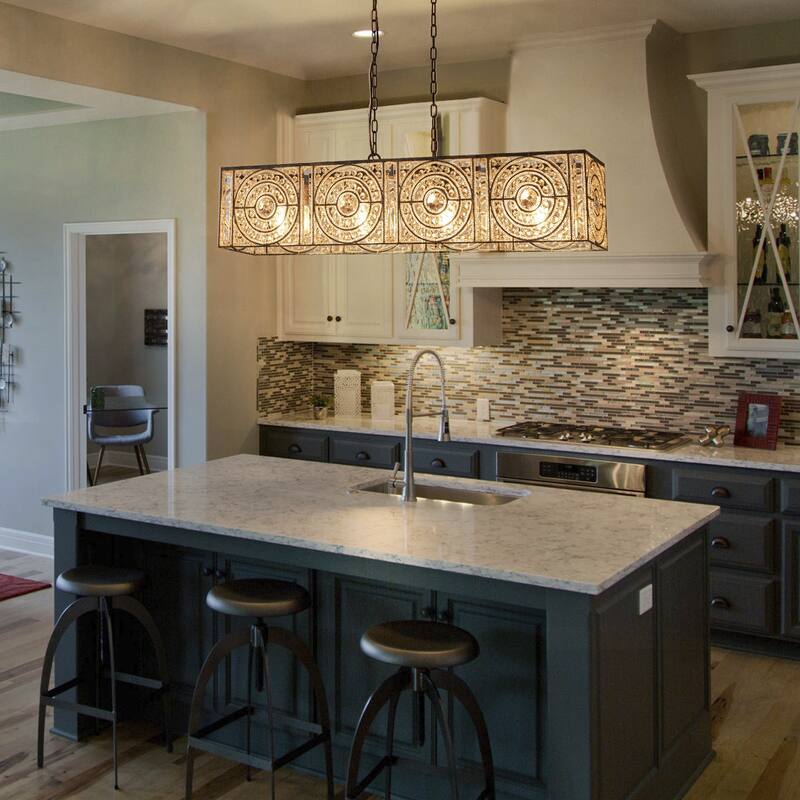 Farmhouse Vintage Brown Rectangular Crystal Chandelier with Metal Frame - W42.13"