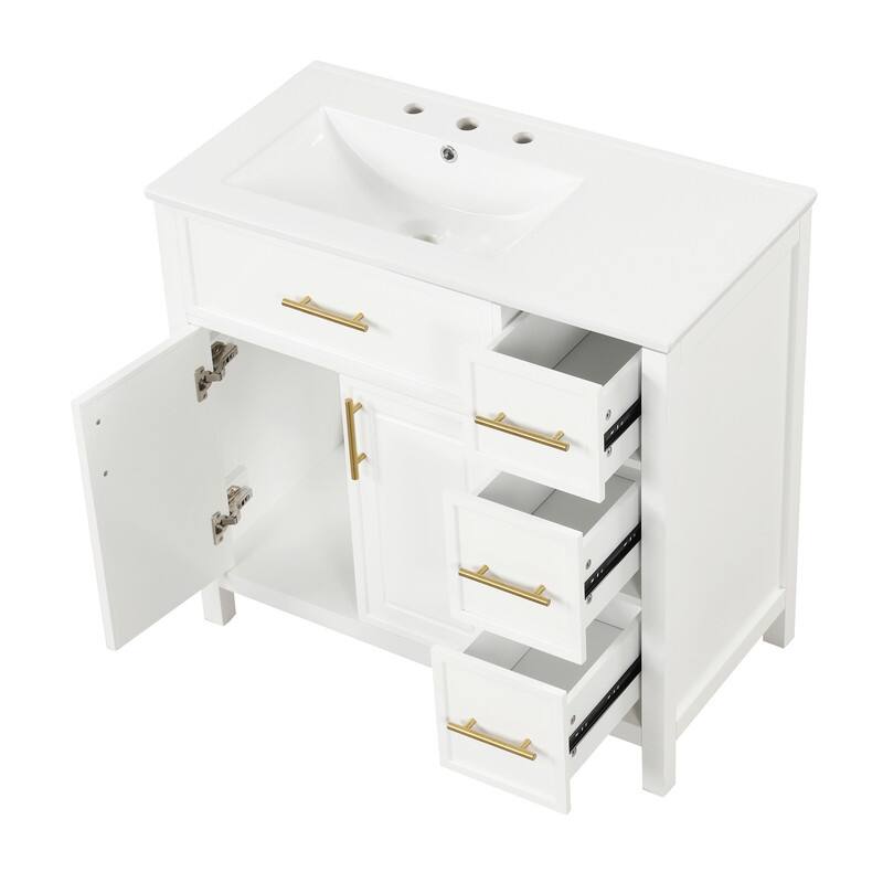 36" Modern Bathroom Vanity Set with Ceramic Sink, Storage Cabinet & Drawers