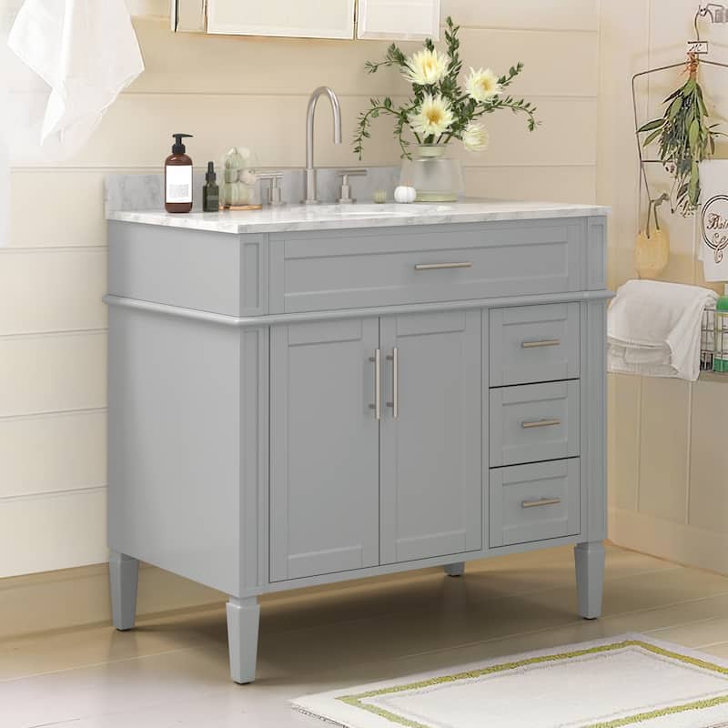 36/48/60 in. Bathroom Vanity with Ceramic Undermount Sink, Wood Cabinet, and storage drawers - 21.5"D x 36"W x 35"H - Grey