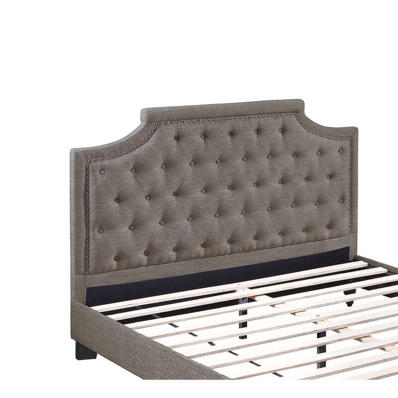 Modern Style Brown Polyfiber American Traditional 1pcs Eastern King Size Bed Only Button Tufted Headboard Footboard