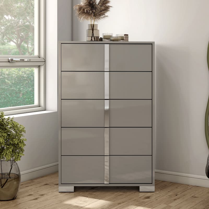Furniture of America Erina Modern Glossy 5-Drawer Chest - Light Taupe