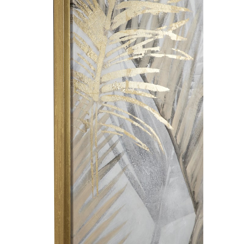 Canvas Leaf Palm Living Room Framed Wall Art with Gold Frame - Brown - CosmoLiving by Cosmopolitan
