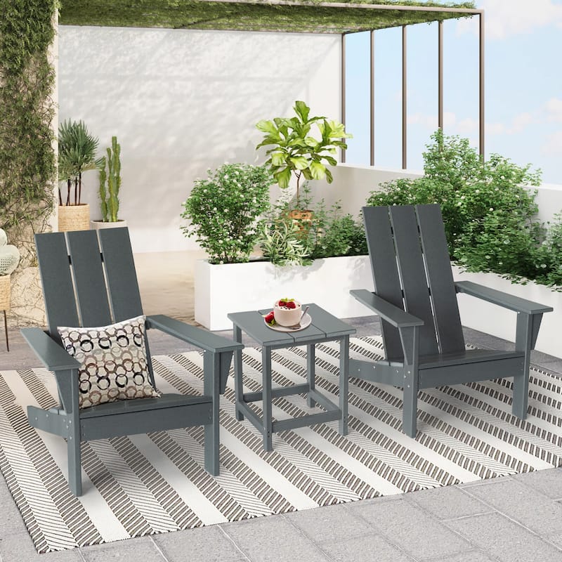 3-Piece Adirondack Chair Set with Table,HDPE All-Weather Resistant,Outdoor Chair for Patio,Garden,Poolside - Grey