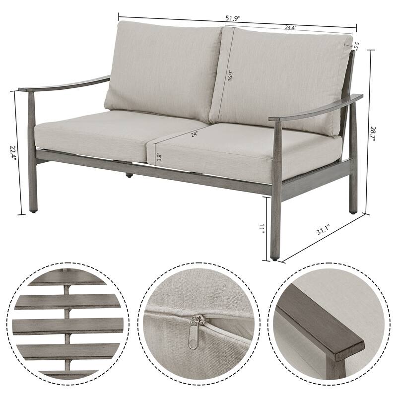 4-Person Aluminum Patio Conversation Set with 2 Swivel Chairs, Loveseat and Coffee Table