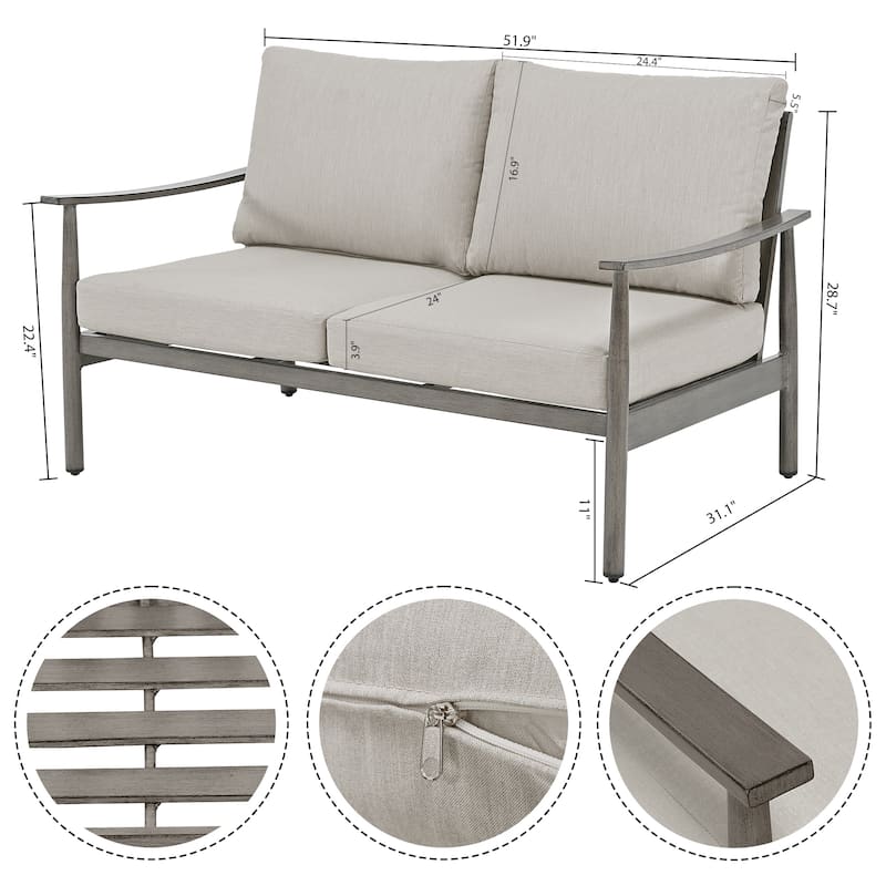 7-Piece Aluminum Patio Conversation Set, Loveseat with Ottomans and Coffee Table