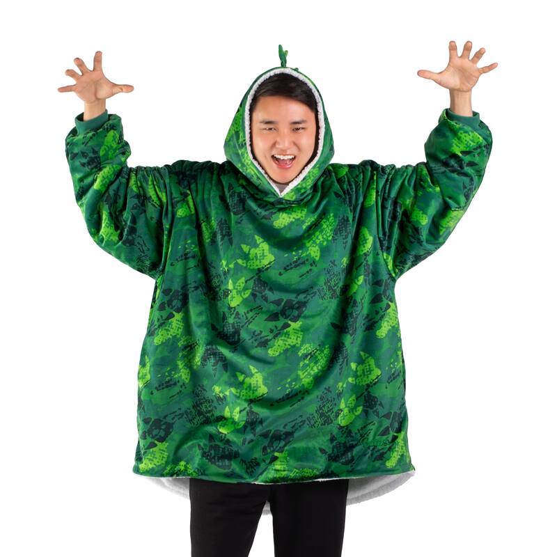 Bare Homey B-Cozy Oversized Sherpa Wearable Blanket - Adult - Dinosaur