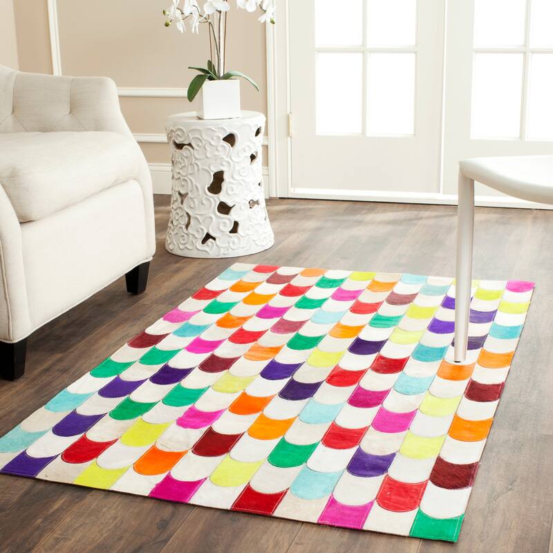 SAFAVIEH Handmade Studio Leather Alesa Modern Leather Rug - 3' x 5' - Ivory/Multi