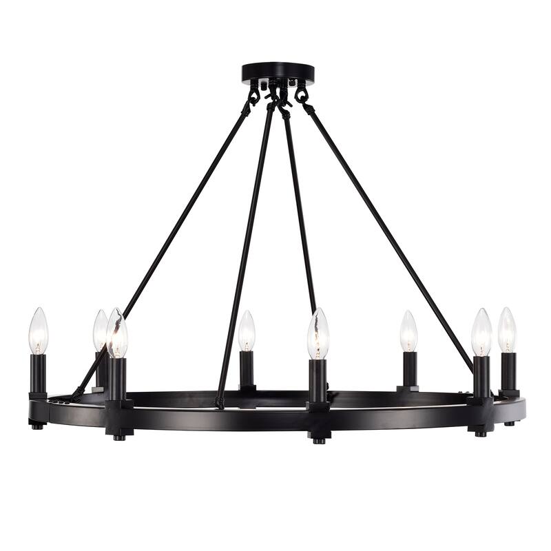 Casey Matte Black 8-Light 32-Inch Round Wagon Wheel Chandelier
