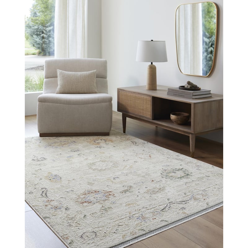 Livabliss Rivaldo Traditional Damask Area Rug - Cream/Light Olive - 6' 7" x 9' 6"