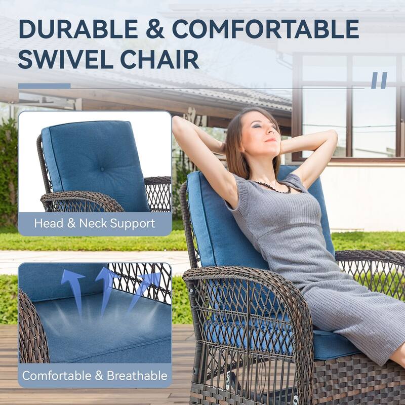 Gymojoy Patio Furniture Set Outdoor Wicker Swivel Glider Chairs Set