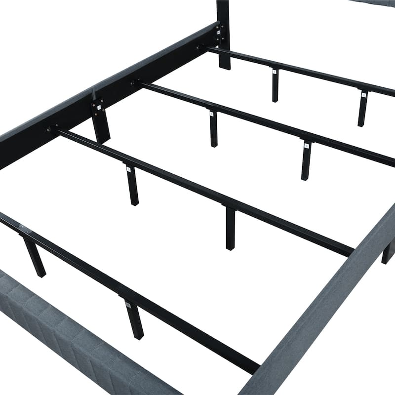 Linen Metal Slat Platform Bed with No Box Spring Required,