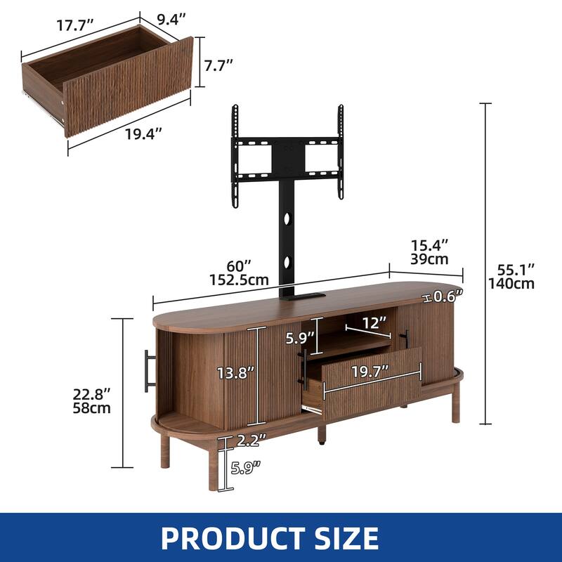 Moasis Mid-Century Modern TV Stand Fluted Entertainment Center with Mount and Drawer 2 Doors Storage Cabinets
