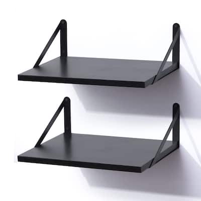 Black Floating Shelves, 12 Inch Deep Wall Mounted Shelves Set of 2, Modern Floating Wood Shelves for Wall Decor Large Storage