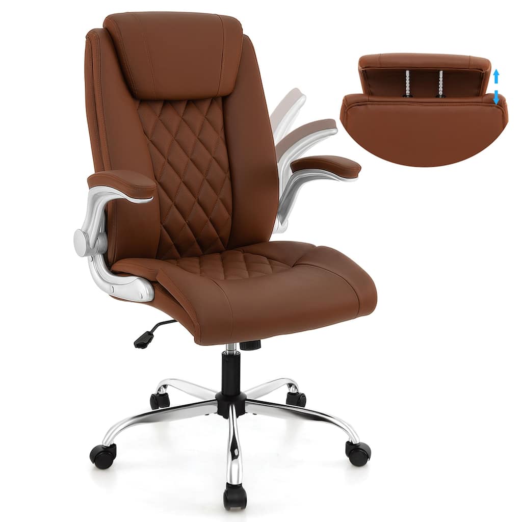 Costway PU Leather Office Chair Height Adjustable Executive Chair with - See Details