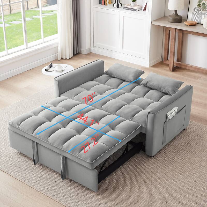 Grayish Modern 55.1" 3 in 1 Convertible Loveseat Sofa Bed with Adjustable Back and Storage Bag for Living Room