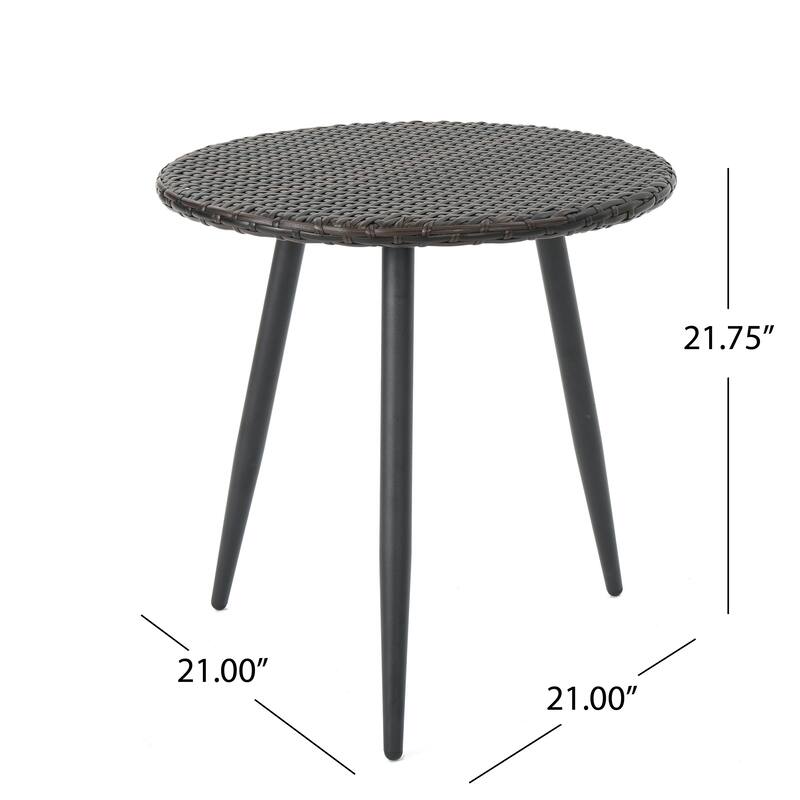 Roomfitters Kenneth 3-Piece Outdoor Wicker Chat Set with Table and Cushions, Iron Frame, Brown Multi