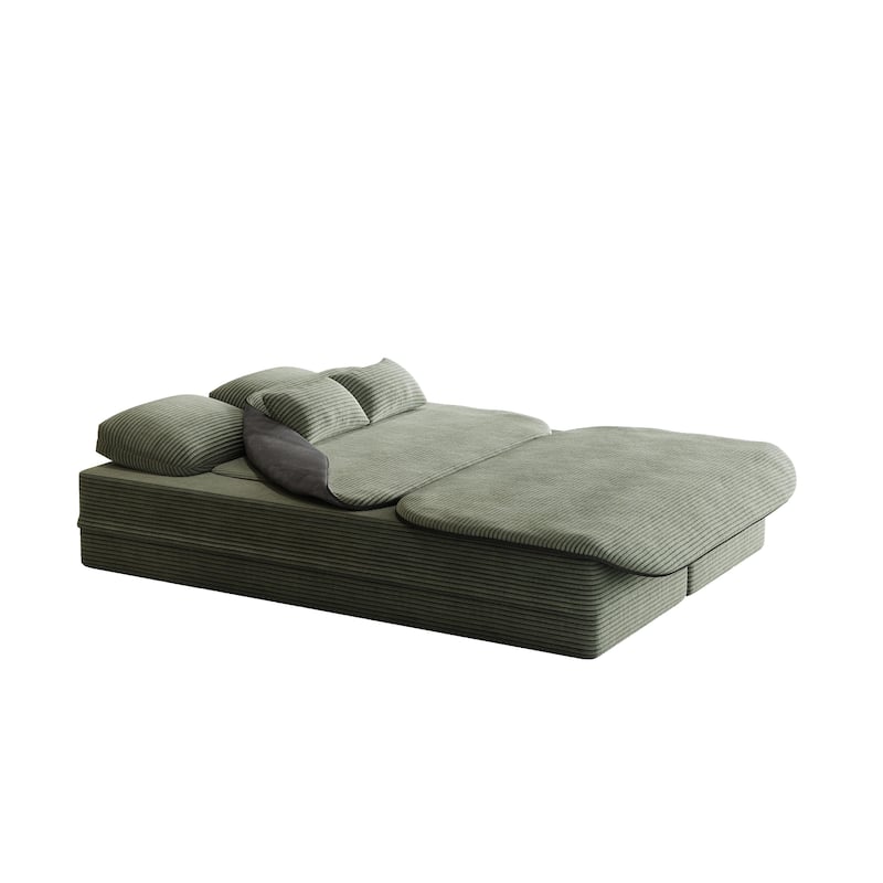 GDFStudio - Lysander Corduroy Foldable Sleeper Sofa Bed with Multi Functional Blanket