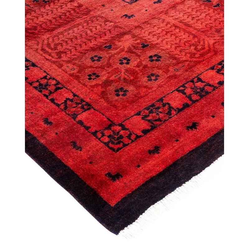 Overton Hand Knotted Wool Vintage Inspired Modern Contemporary Overdyed Red Area Rug - 10' 3" x 14' 0"