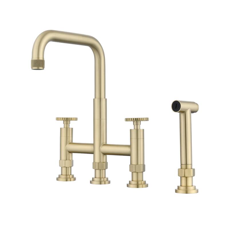 Dornberg 2 Handles Bridge Kitchen Faucet with Side Sprayer - Brushed Gold