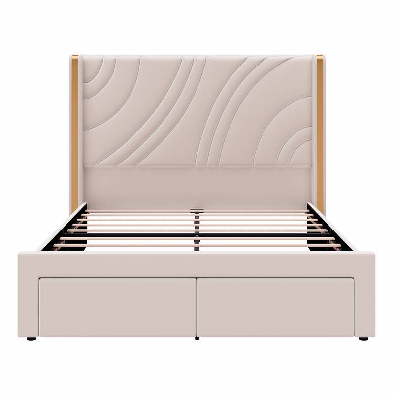 Full Size Modern Upholstered LED Bed Frame with Storage Drawers