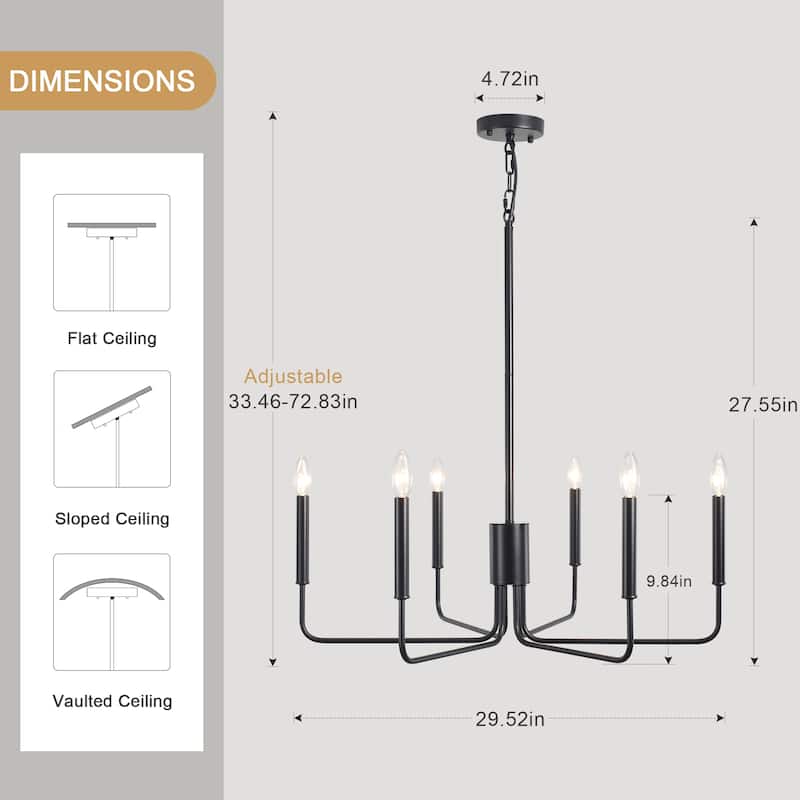 Modern 6-Light Simple Candle Chandelier for Kitchen Island, Living Room, Bedroom, Foyer