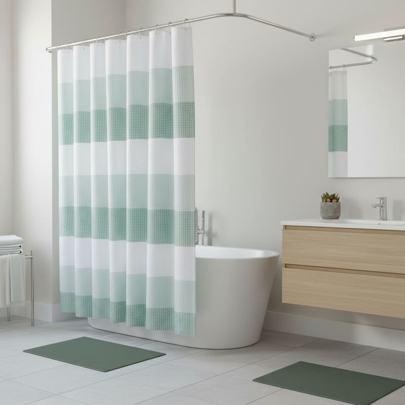 HomeRoots 72" White And Green Striped Shower Curtain - 70.00 in. x 72.00 in. x 0.10 in.