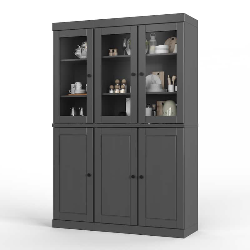 Palace Imports 100% Solid Wood Pantry China Cabinet, Raised Panel & Clear Glass Doors, 2 Drawers, 48.5" Wide, 71.5" Tall