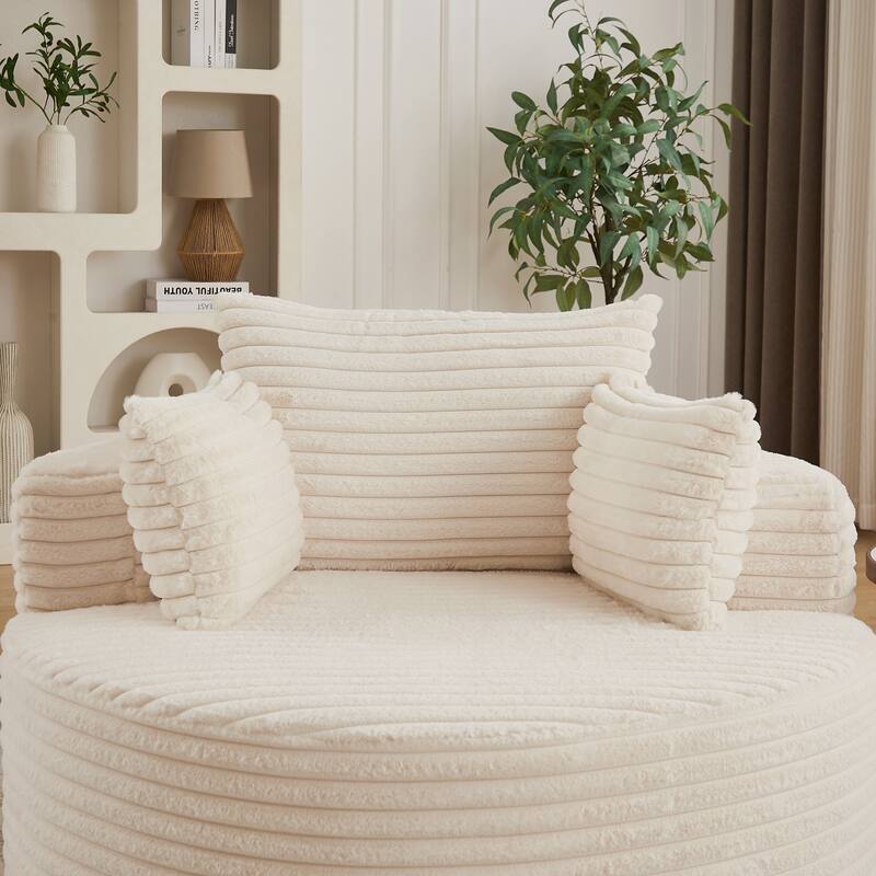 Corduroy Sponge single sofa,No Assembly Required,Fluffy Modern Sleeper Chair for Living room, Bedroom - Beige