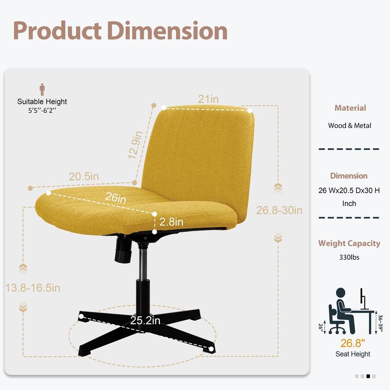 Futzca Office Chair, Armless Wide Chair of Height Adjustable Swivel