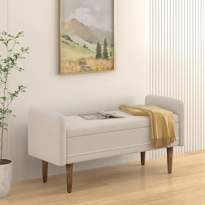 Beige 16.75" Upholstered Stool with Storage
