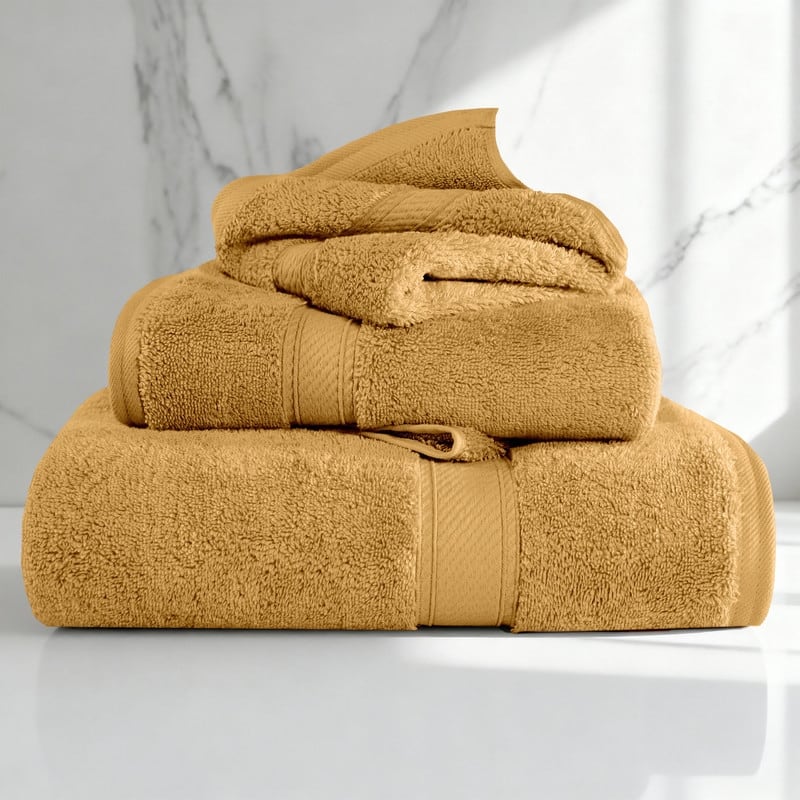 Superior Egyptian Cotton Pile Heavyweight 3-Piece Towel Set - Gold