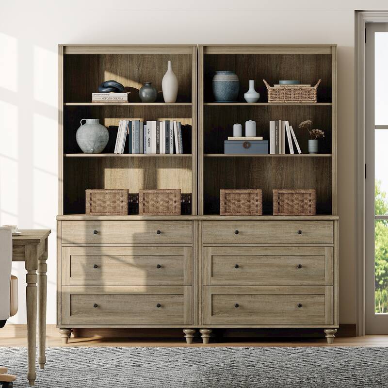 Wash Gray Bookcase with Doors, Large Wood Farmhouse Book Case Shelf - wash grey