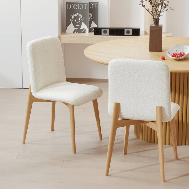 2Pcs Upholstered Dining Chairs Modern Fabric Kitchen Chairs with Padded Seat & Sturdy Wood Legs Side Chairs